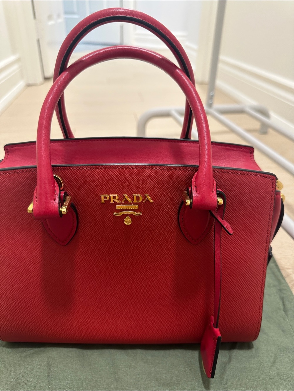 Prada Red Saffiano Leather Double-Handle Satchel